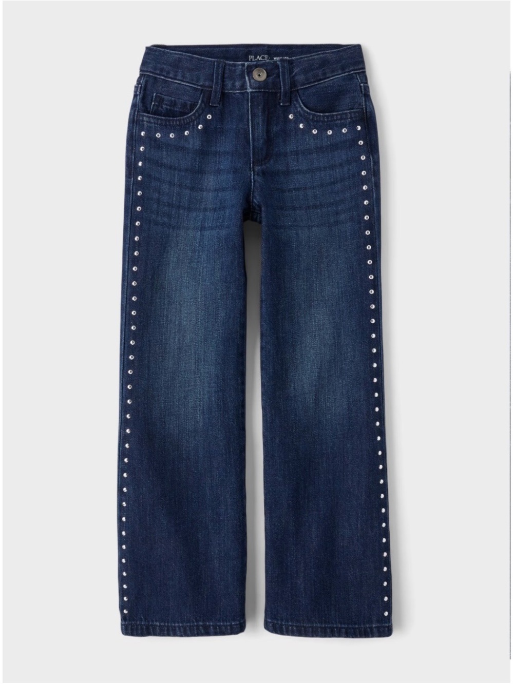 Children’s Place Girls Wide Leg Dark Blue Jeans with Stud Trim